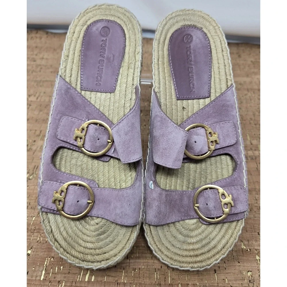 Tory Burch‎ Sandals Womens 7M Selby Espadrille Flats Strappy Ring Logo  leather